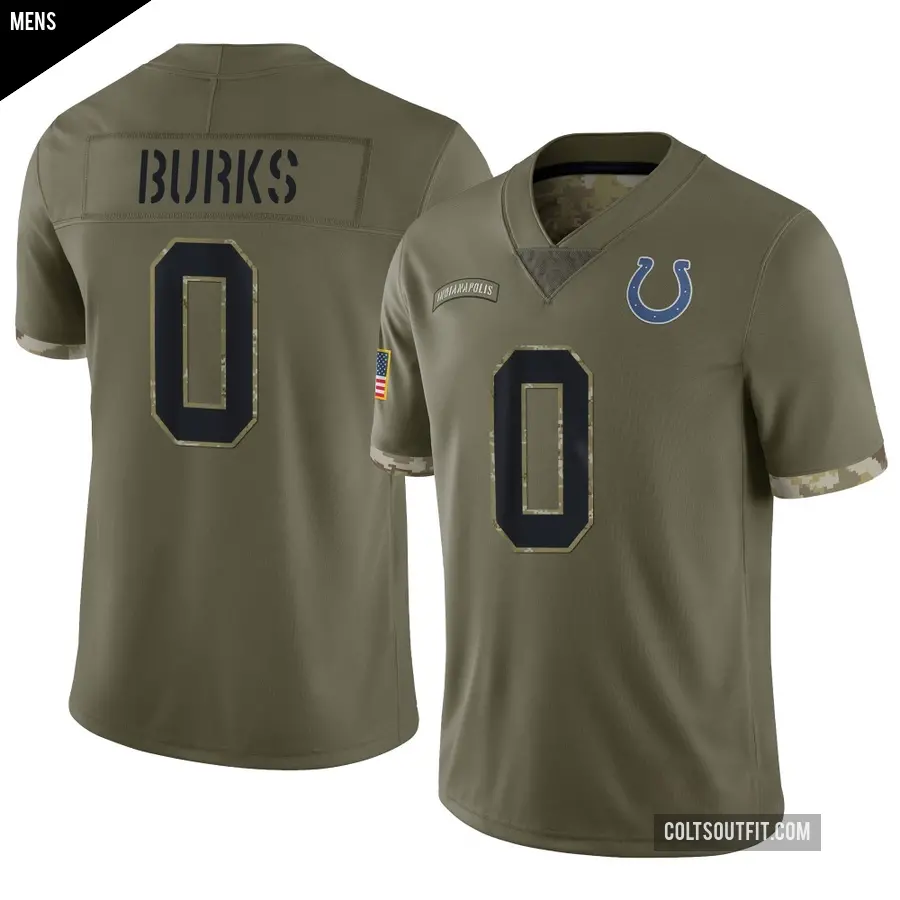 Men's Indianapolis Colts ＃0 Deion Burks Olive Limited 2022 Salute To Service Jersey