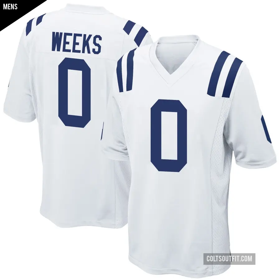Men's Indianapolis Colts ＃0 West Weeks White Game Jersey