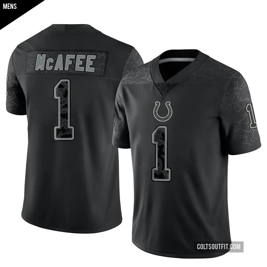 Men's Indianapolis Colts ＃1 Pat McAfee Black Limited Reflective Jersey