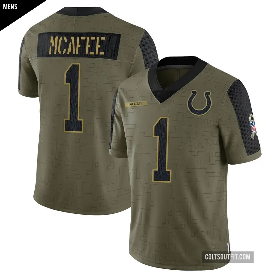 Men's Indianapolis Colts ＃1 Pat McAfee Olive Limited 2021 Salute To Service Jersey