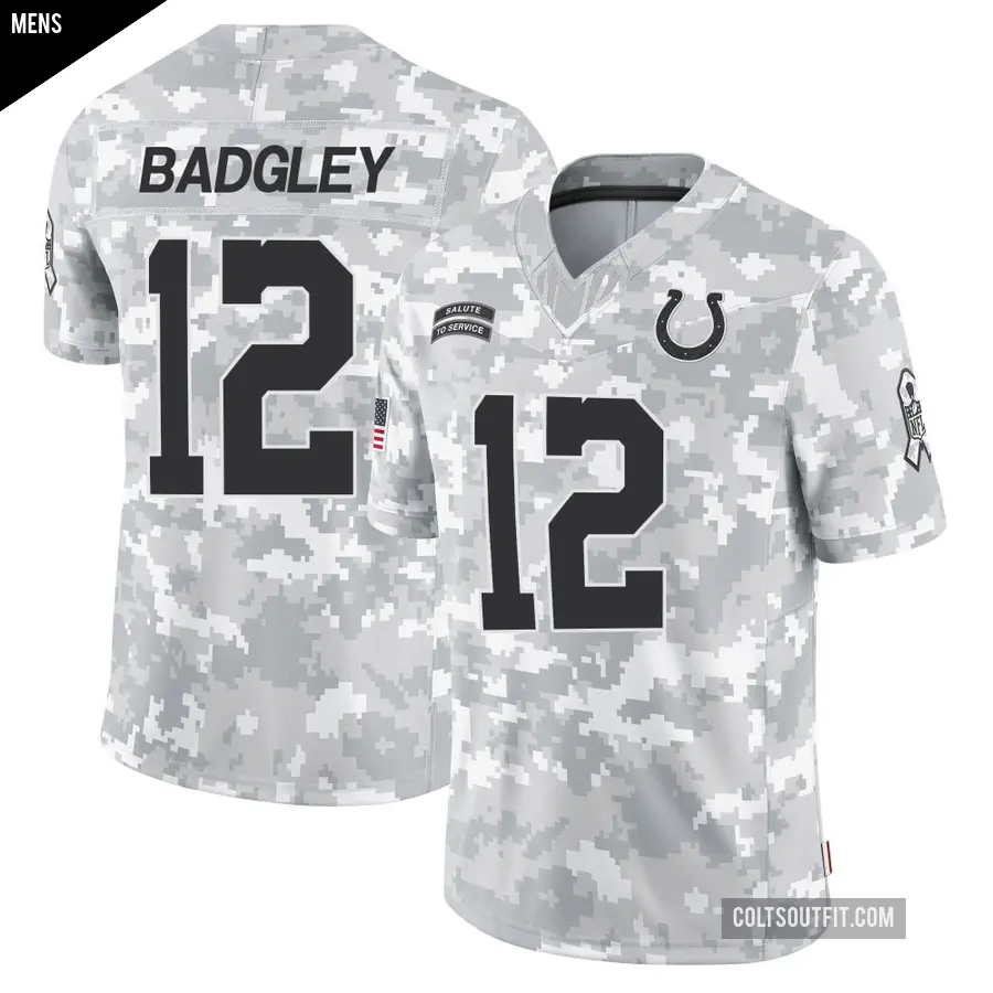 Men's Indianapolis Colts ＃12 Michael Badgley Arctic Camo Limited 2024 Salute to Service Jersey