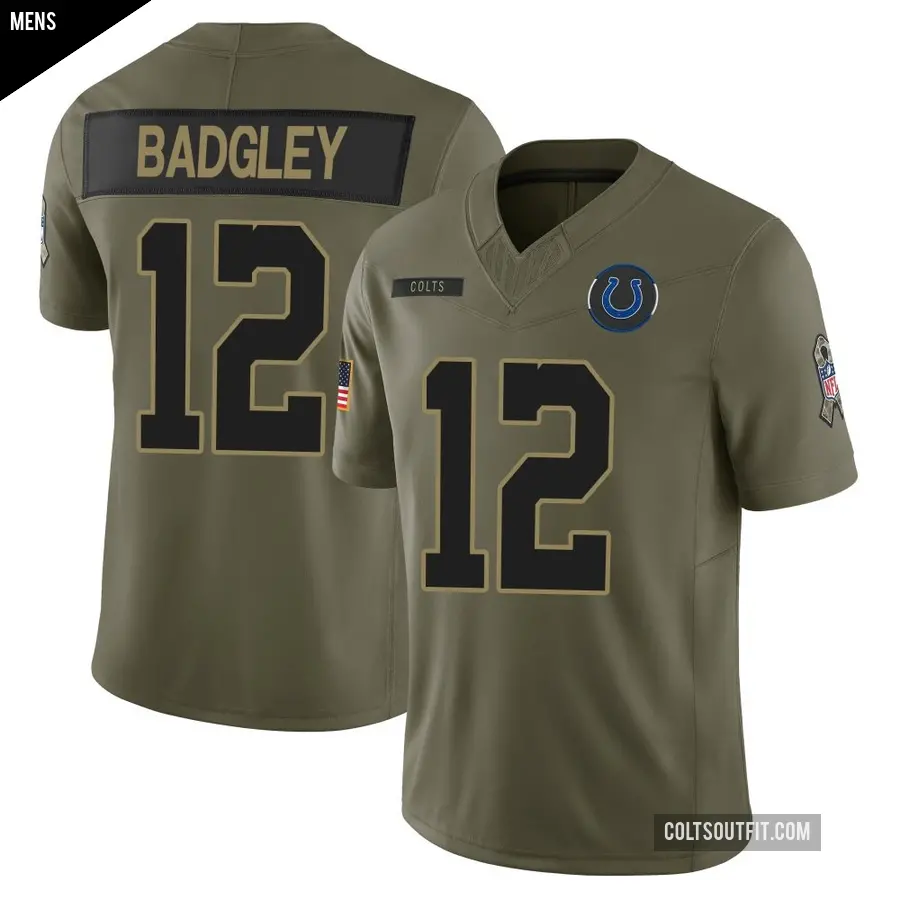 Men's Indianapolis Colts ＃12 Michael Badgley Olive Limited Sr. 2025 Salute to Service Jersey