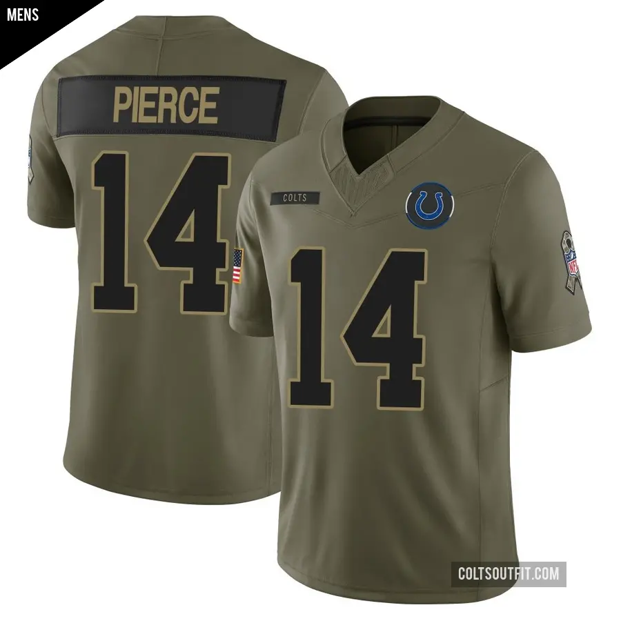 Men's Indianapolis Colts ＃14 Alec Pierce Olive Limited Sr. 2025 Salute to Service Jersey