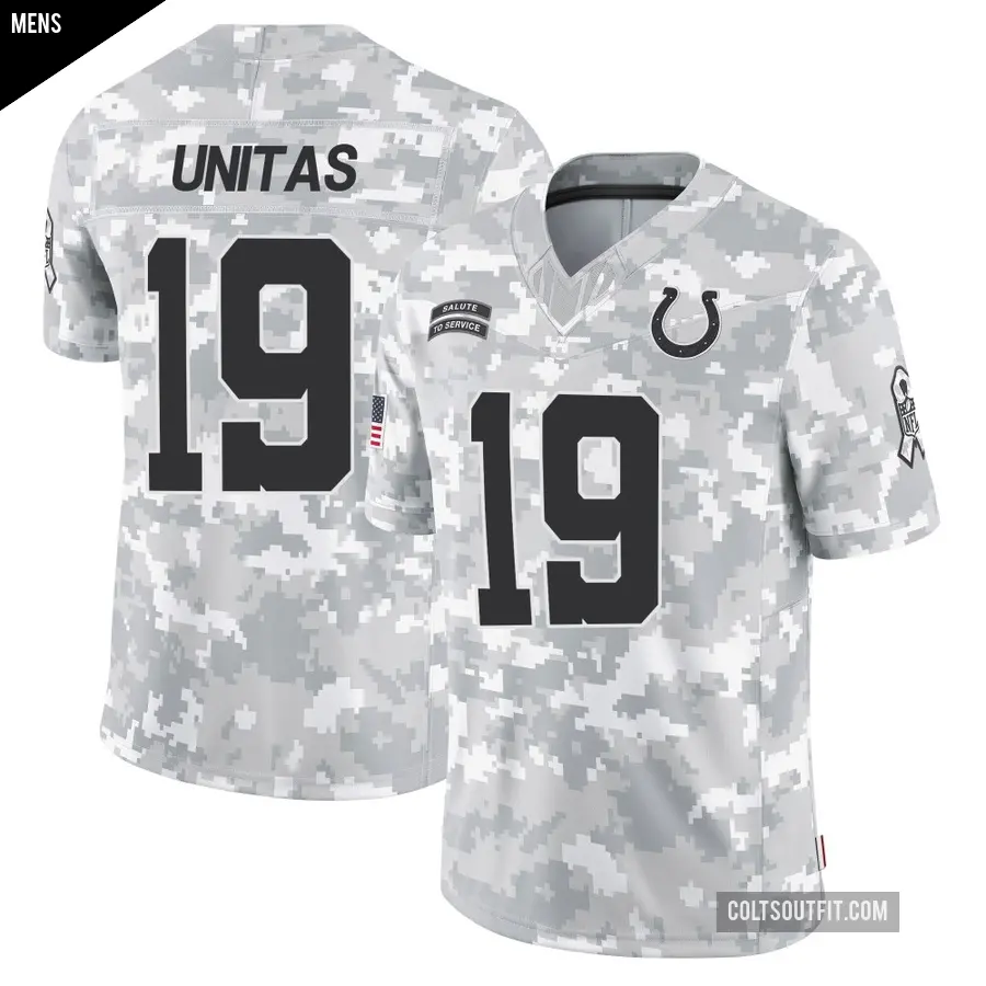 Men's Indianapolis Colts ＃19 Johnny Unitas Arctic Camo Limited 2024 Salute to Service Jersey