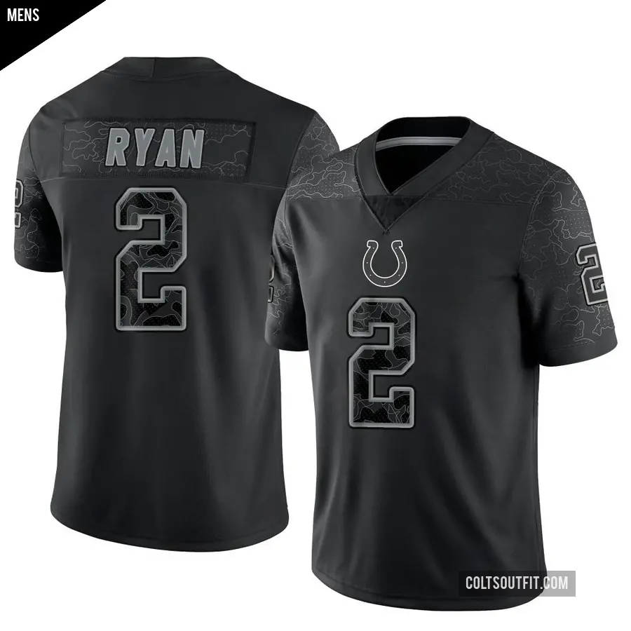 Men's Indianapolis Colts ＃2 Matt Ryan Black Limited Reflective Jersey