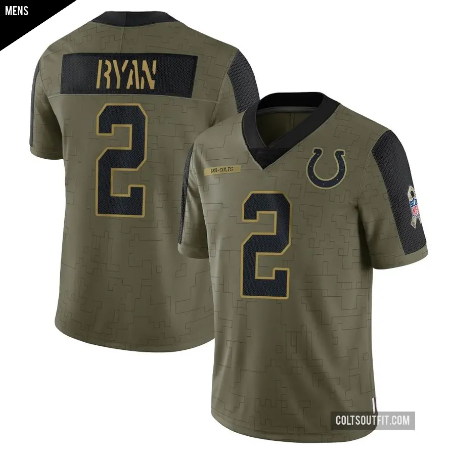 Men's Indianapolis Colts ＃2 Matt Ryan Olive Limited 2021 Salute To Service Jersey