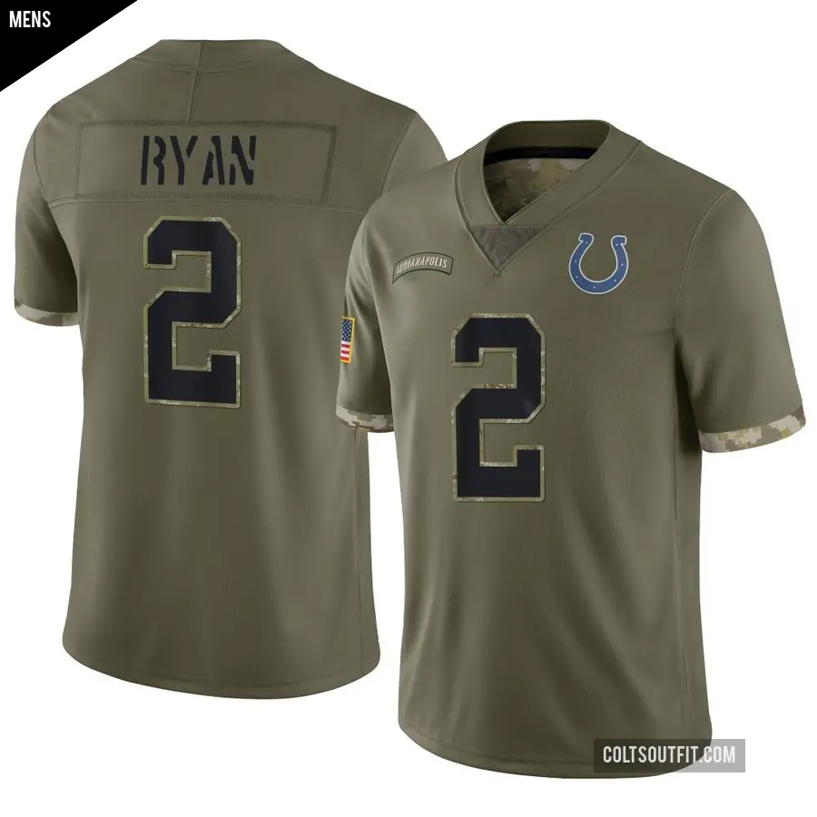 Men's Indianapolis Colts ＃2 Matt Ryan Olive Limited 2022 Salute To Service Jersey