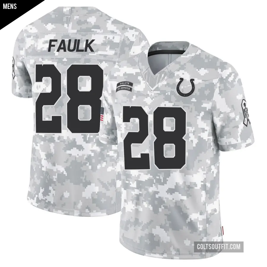 Men's Indianapolis Colts ＃28 Marshall Faulk Arctic Camo Limited 2024 Salute to Service Jersey