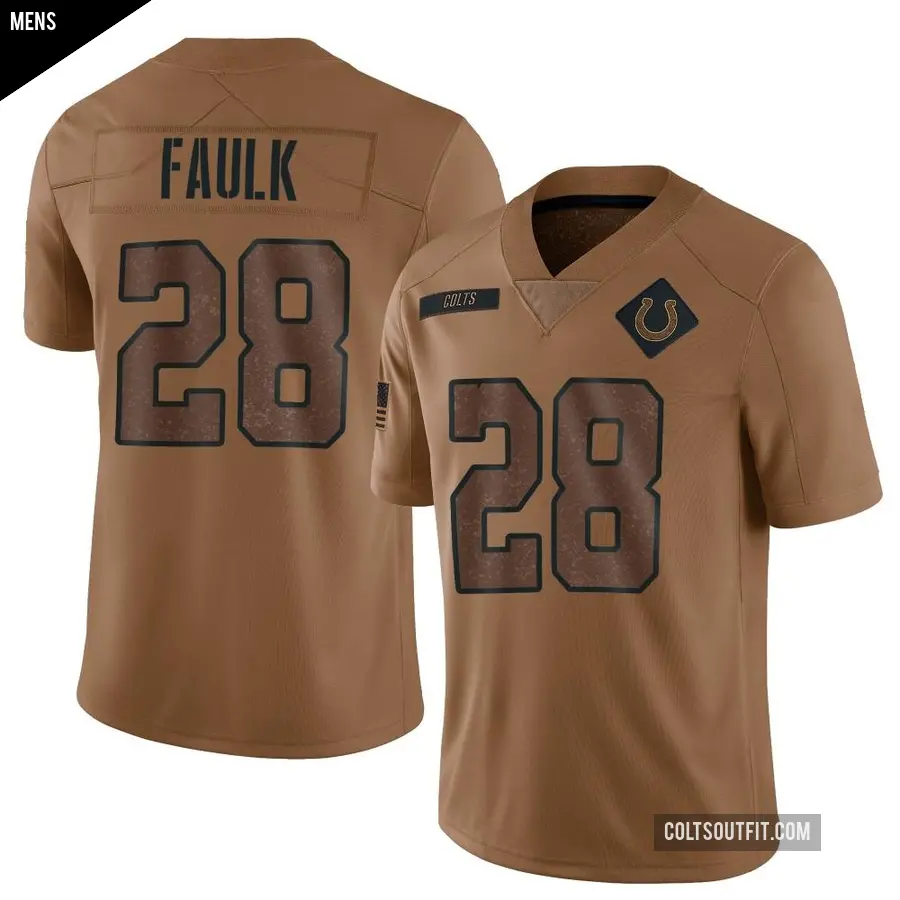 Men's Indianapolis Colts ＃28 Marshall Faulk Brown Limited 2023 Salute To Service Jersey