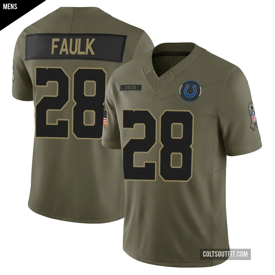 Men's Indianapolis Colts ＃28 Marshall Faulk Olive Limited Sr. 2025 Salute to Service Jersey