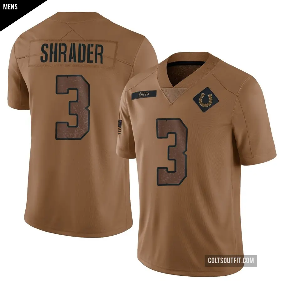 Men's Indianapolis Colts ＃3 Spencer Shrader Brown Limited 2023 Salute To Service Jersey