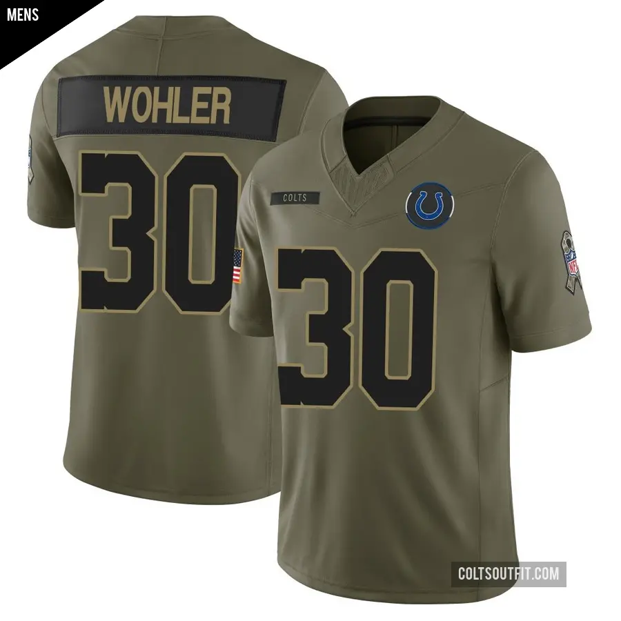 Men's Indianapolis Colts ＃30 Hunter Wohler Olive Limited Sr. 2025 Salute to Service Jersey