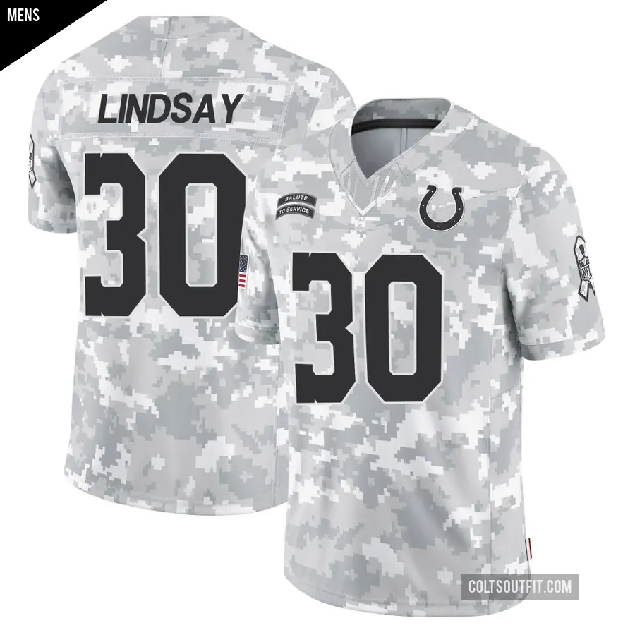 Men's Indianapolis Colts ＃30 Phillip Lindsay Arctic Camo Limited 2024 Salute to Service Jersey
