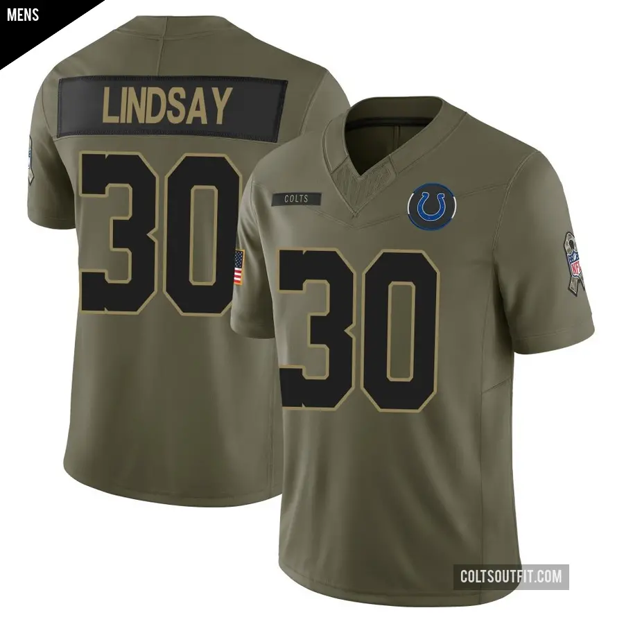 Men's Indianapolis Colts ＃30 Phillip Lindsay Olive Limited Sr. 2025 Salute to Service Jersey