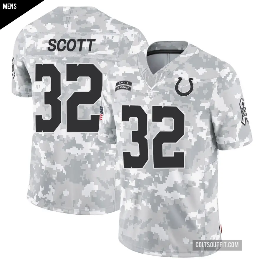 Men's Indianapolis Colts ＃32 Daniel Scott Arctic Camo Limited 2024 Salute to Service Jersey