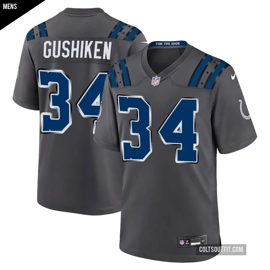 Men's Indianapolis Colts ＃34 Kapena Gushiken Anthracite Game 2026 Rivalries Collection Jersey