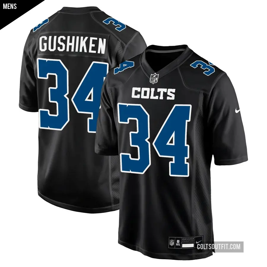 Men's Indianapolis Colts ＃34 Kapena Gushiken Black Game Carbon Fashion Jersey
