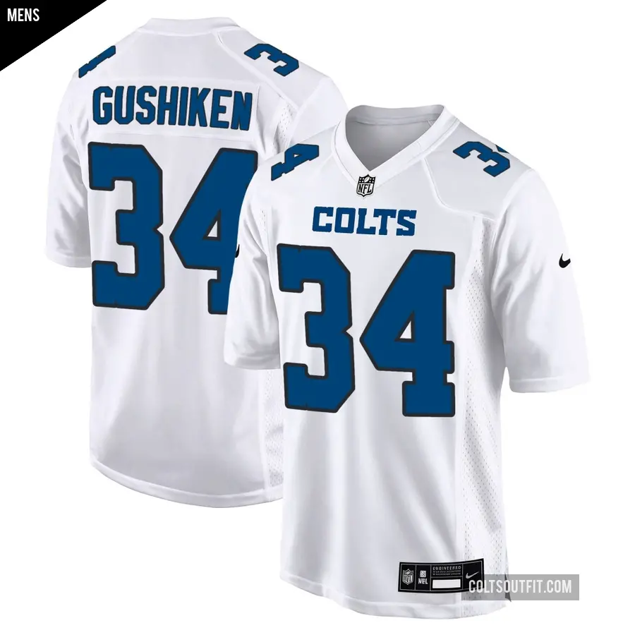 Men's Indianapolis Colts ＃34 Kapena Gushiken White Game Tundra Fashion Jersey