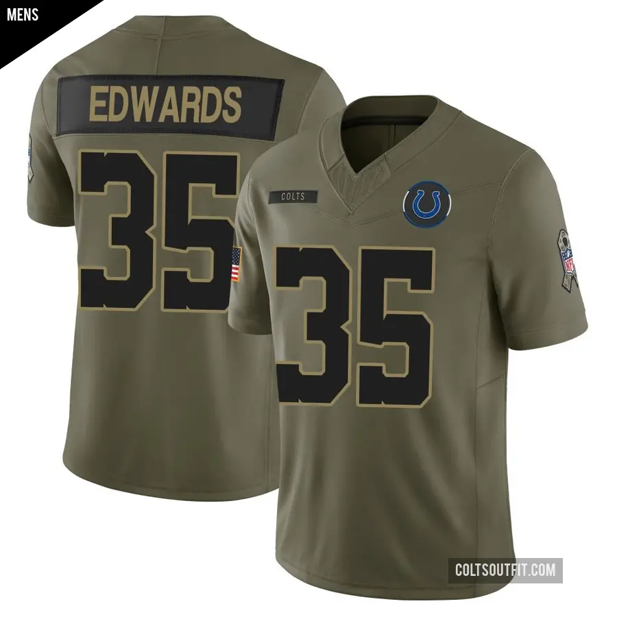 Men's Indianapolis Colts ＃35 Johnathan Edwards Olive Limited Sr. 2025 Salute to Service Jersey