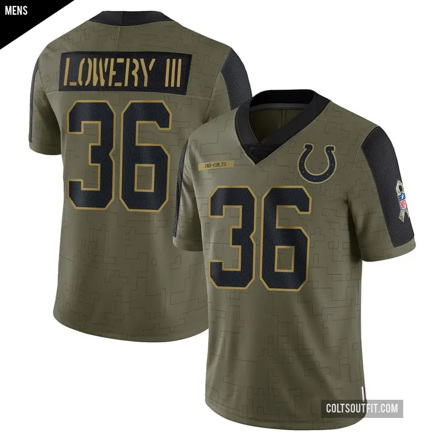 Men's Indianapolis Colts ＃36 Reuben Lowery III Olive Limited 2021 Salute To Service Jersey