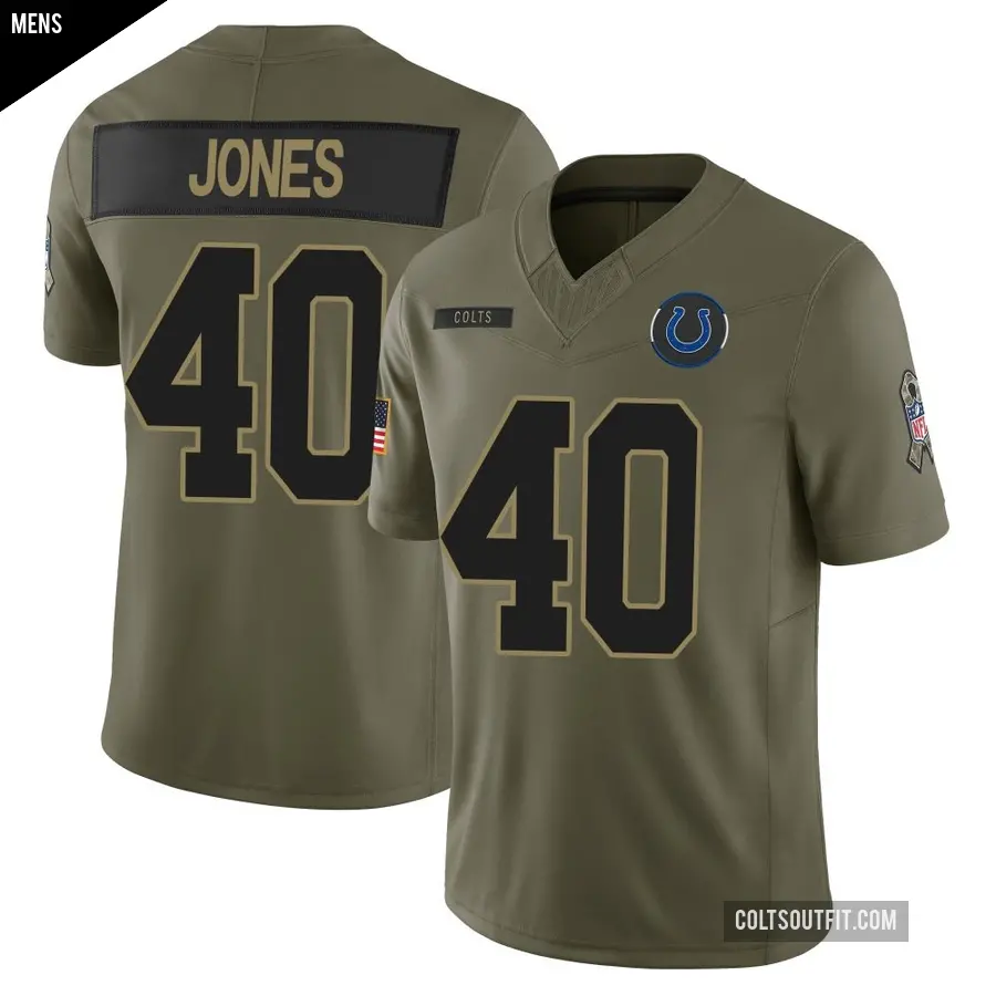 Men's Indianapolis Colts ＃40 Jaylon Jones Olive Limited Sr. 2025 Salute to Service Jersey