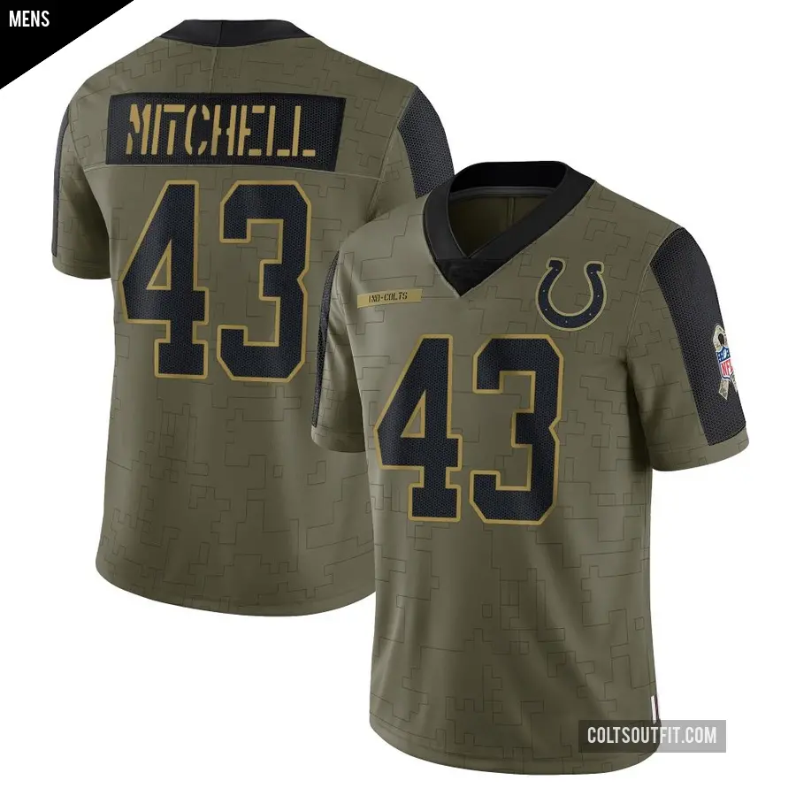 Men's Indianapolis Colts ＃43 Cameron Mitchell Olive Limited 2021 Salute To Service Jersey