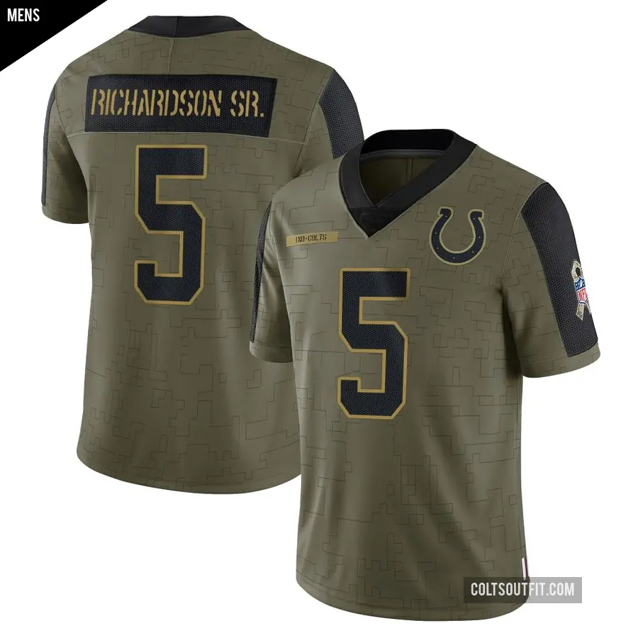 Men's Indianapolis Colts ＃5 Anthony Richardson Sr. Olive Limited 2021 Salute To Service Jersey