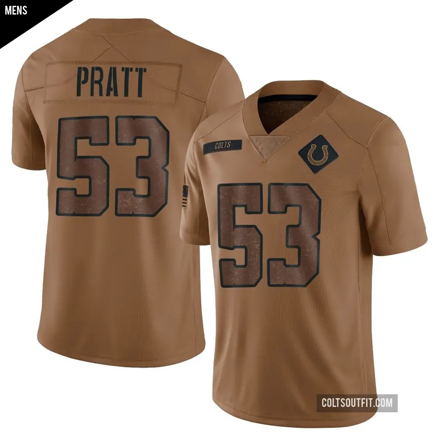 Men's Indianapolis Colts ＃53 Germaine Pratt Brown Limited 2023 Salute To Service Jersey