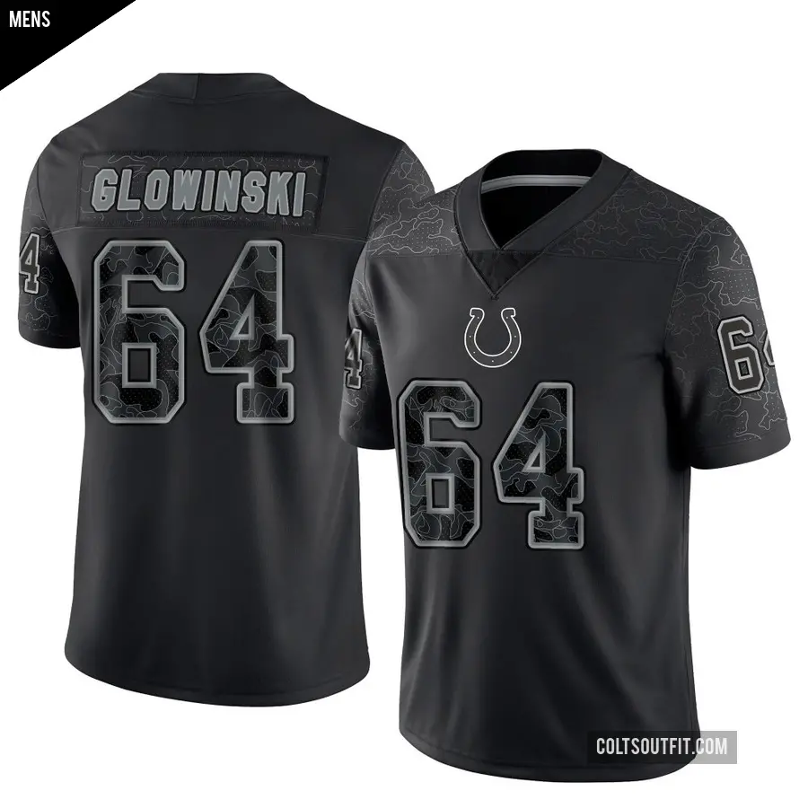 Men's Indianapolis Colts ＃64 Mark Glowinski Black Limited Reflective Jersey