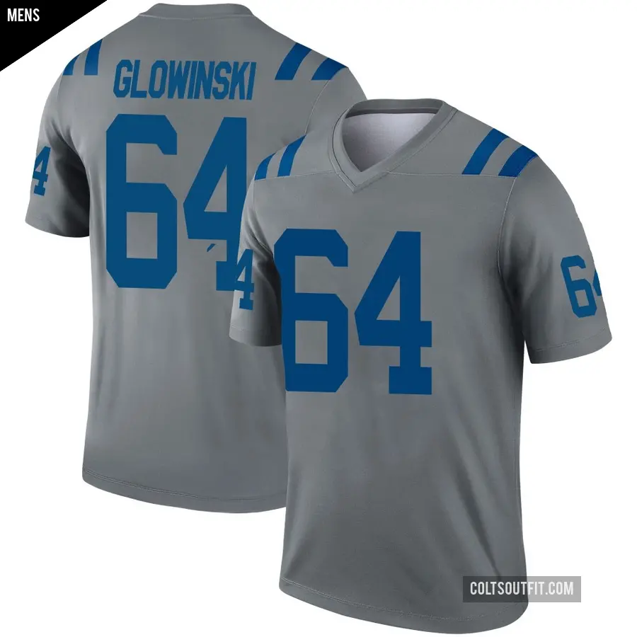 Men's Indianapolis Colts ＃64 Mark Glowinski Gray Legend Inverted Jersey