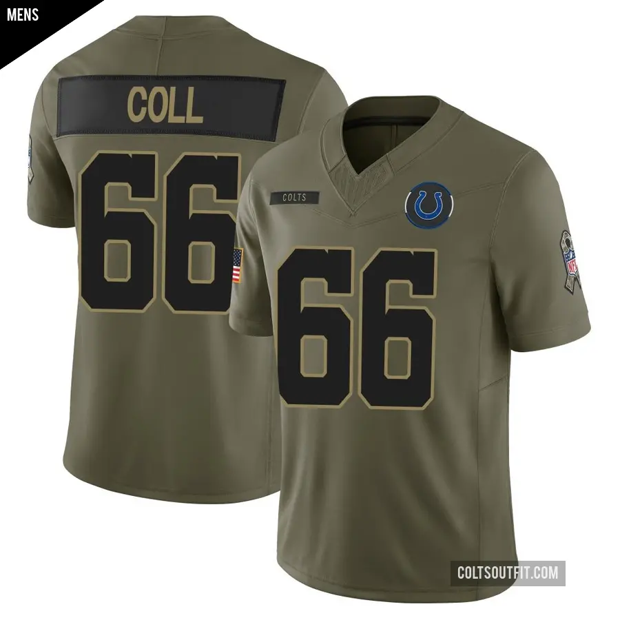 Men's Indianapolis Colts ＃66 Ryan Coll Olive Limited Sr. 2025 Salute to Service Jersey