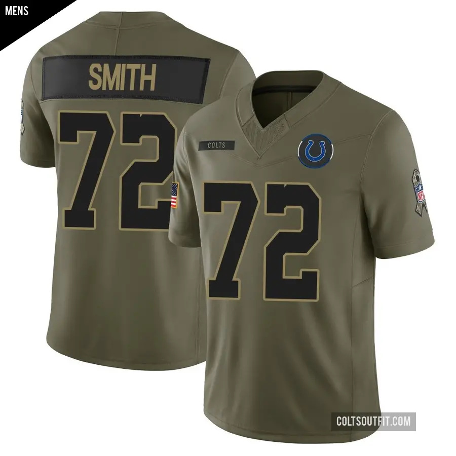 Men's Indianapolis Colts ＃72 Braden Smith Olive Limited Sr. 2025 Salute to Service Jersey