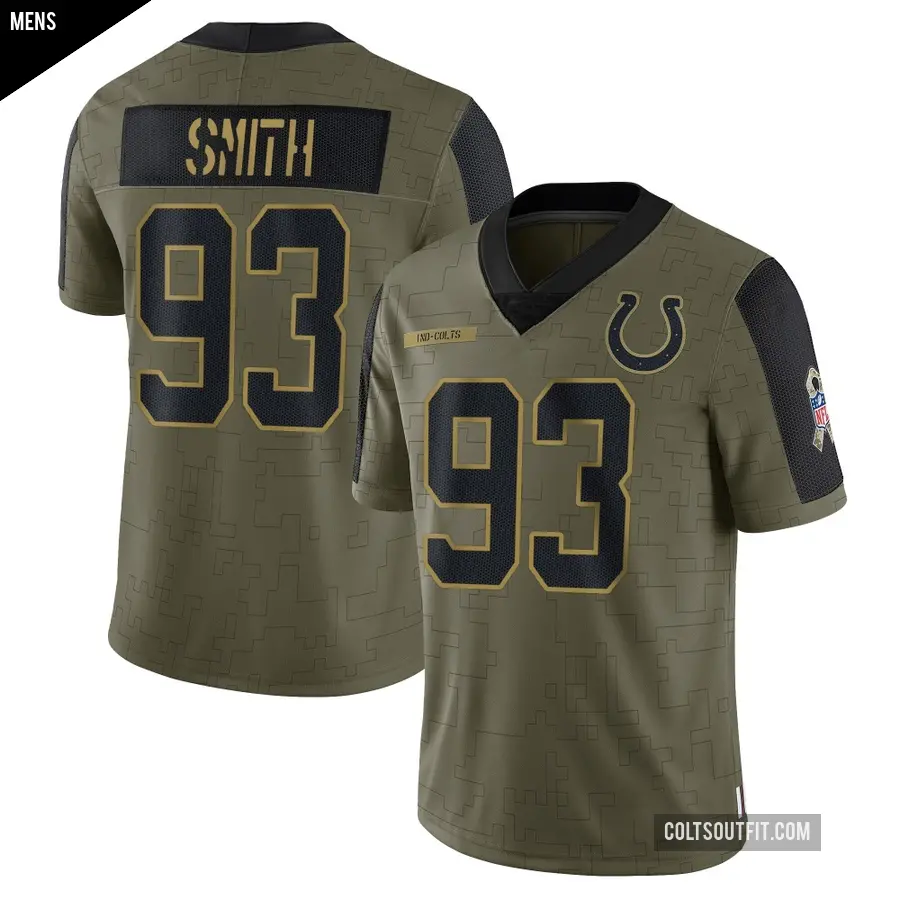 Men's Indianapolis Colts ＃93 Tim Smith Olive Limited 2021 Salute To Service Jersey