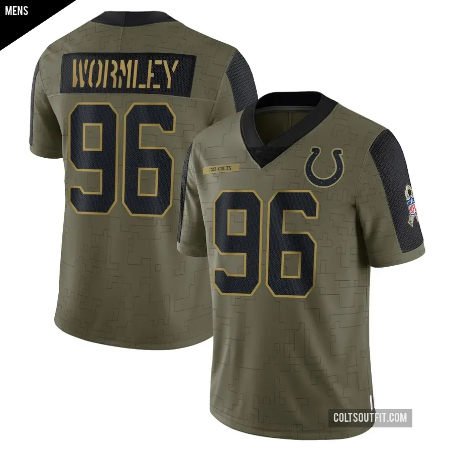 Men's Indianapolis Colts ＃96 Chris Wormley Olive Limited 2021 Salute To Service Jersey