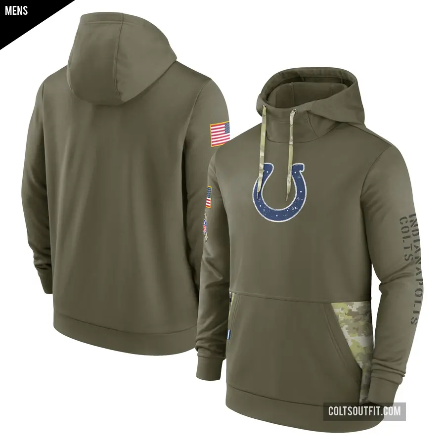 Men's Indianapolis Colts Olive 2022 Salute to Service Therma Performance Pullover Hoodie