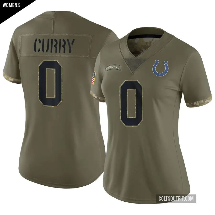 Women's Indianapolis Colts ＃0 Caden Curry Olive Limited 2022 Salute To Service Jersey
