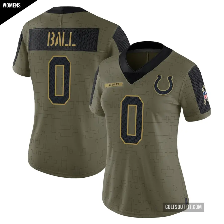 Women's Indianapolis Colts ＃0 Cameron Ball Olive Limited 2021 Salute To Service Jersey