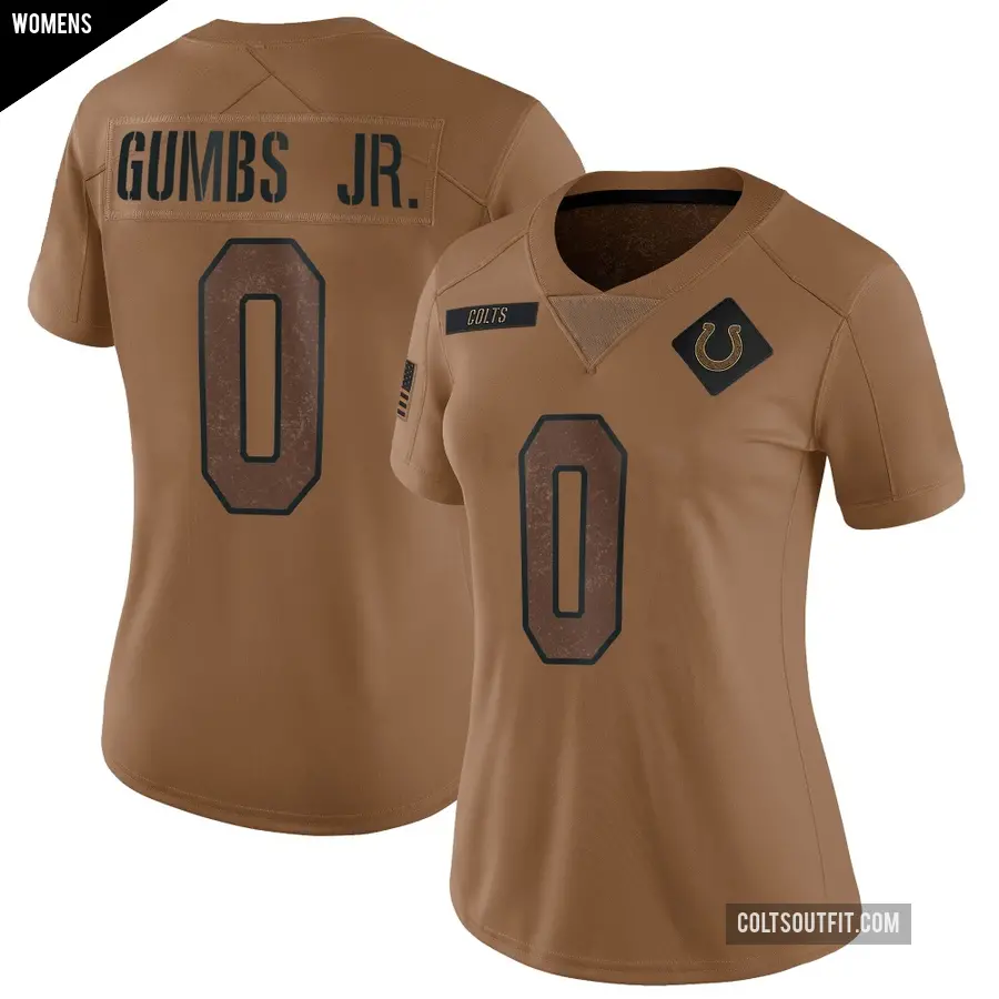 Women's Indianapolis Colts ＃0 George Gumbs Jr. Brown Limited 2023 Salute To Service Jersey
