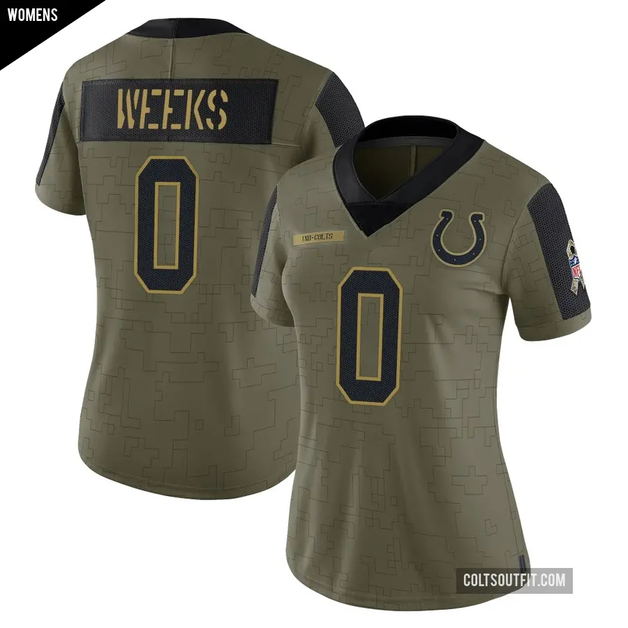 Women's Indianapolis Colts ＃0 West Weeks Olive Limited 2021 Salute To Service Jersey