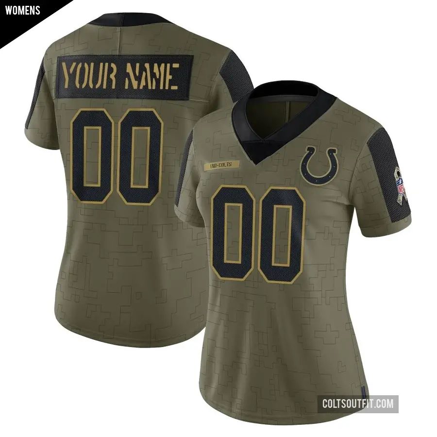 Women's Indianapolis Colts ＃00 Custom Olive Limited 2021 Salute To Service Jersey