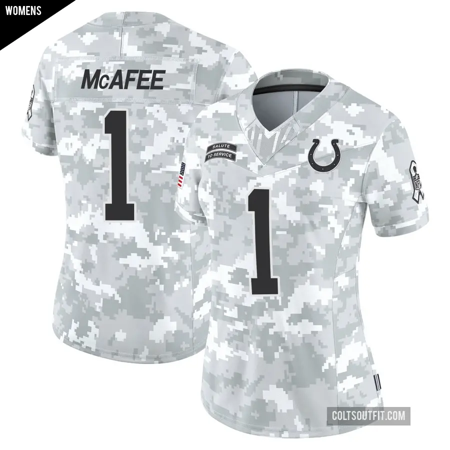 Women's Indianapolis Colts ＃1 Pat McAfee Arctic Camo Limited 2024 Salute to Service Jersey