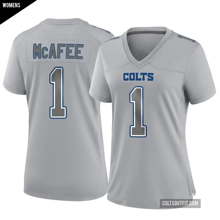 Women's Indianapolis Colts ＃1 Pat McAfee Gray Game Atmosphere Fashion Jersey