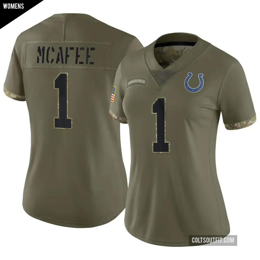 Women's Indianapolis Colts ＃1 Pat McAfee Olive Limited 2022 Salute To Service Jersey