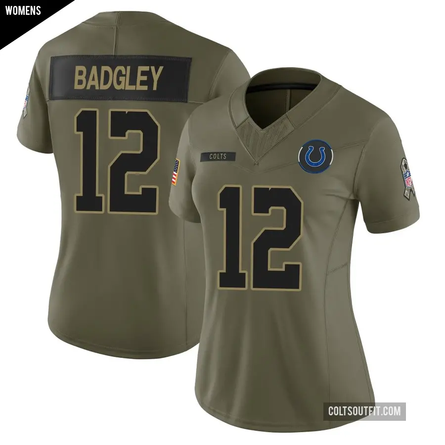 Women's Indianapolis Colts ＃12 Michael Badgley Olive Limited Sr. 2025 Salute to Service Jersey