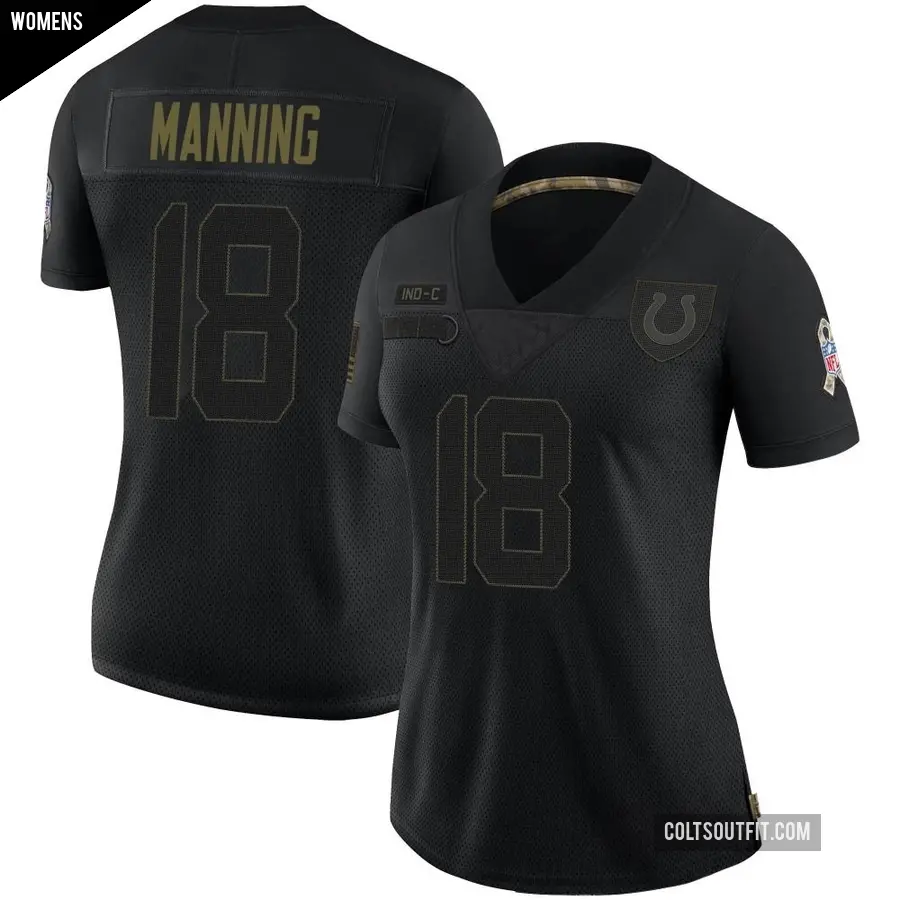 Women's Indianapolis Colts ＃18 Peyton Manning Black Limited 2020 Salute To Service Jersey