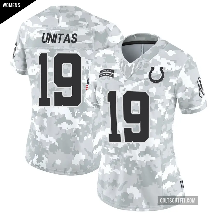 Women's Indianapolis Colts ＃19 Johnny Unitas Arctic Camo Limited 2024 Salute to Service Jersey