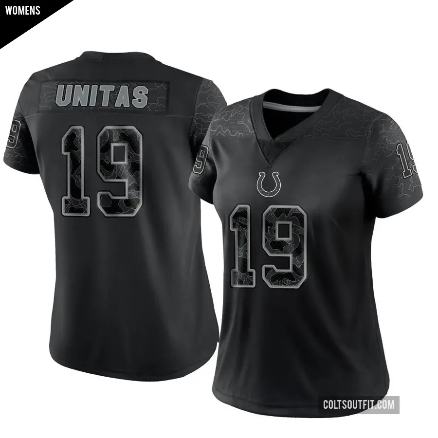 Women's Indianapolis Colts ＃19 Johnny Unitas Black Limited Reflective Jersey