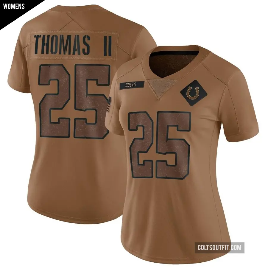 Women's Indianapolis Colts ＃25 Rodney Thomas II Brown Limited 2023 Salute To Service Jersey