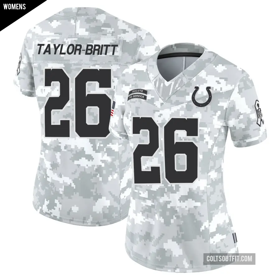 Women's Indianapolis Colts ＃26 Cam Taylor-Britt Arctic Camo Limited 2024 Salute to Service Jersey