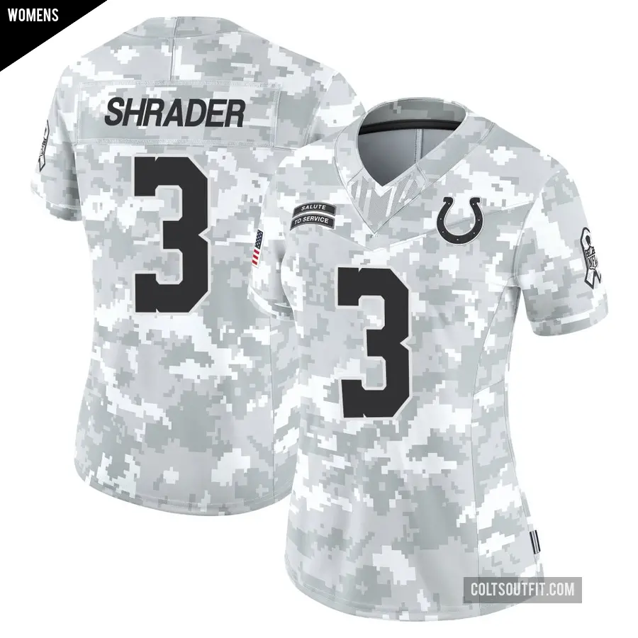 Women's Indianapolis Colts ＃3 Spencer Shrader Arctic Camo Limited 2024 Salute to Service Jersey